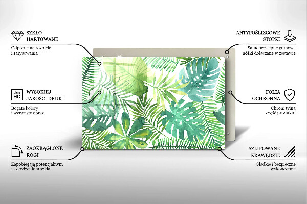 Chopping board glass Boho watercolors leaves