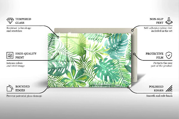 Chopping board glass Boho watercolors leaves