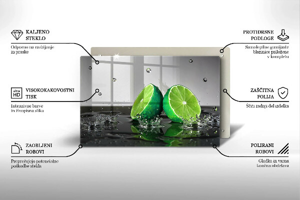 Chopping board glass Juicy lime and water