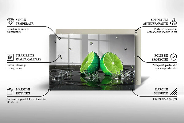 Chopping board glass Juicy lime and water