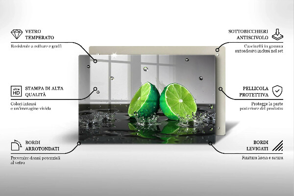 Chopping board glass Juicy lime and water