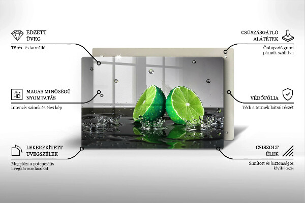Chopping board glass Juicy lime and water