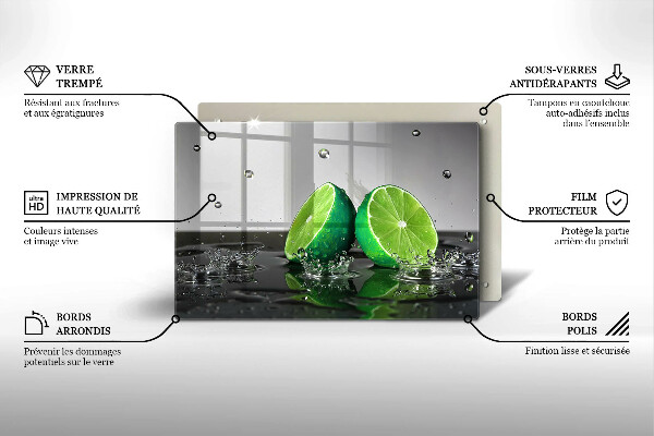 Chopping board glass Juicy lime and water