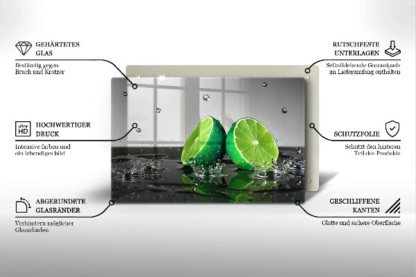 Chopping board glass Juicy lime and water