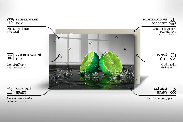 Chopping board glass Juicy lime and water