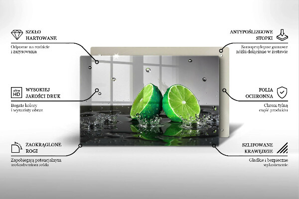 Chopping board glass Juicy lime and water