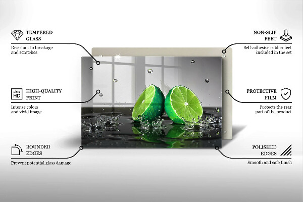 Chopping board glass Juicy lime and water