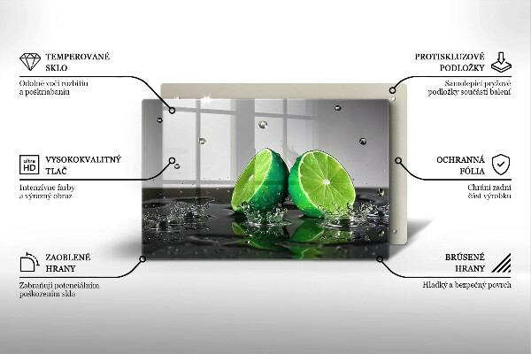Chopping board glass Juicy lime and water