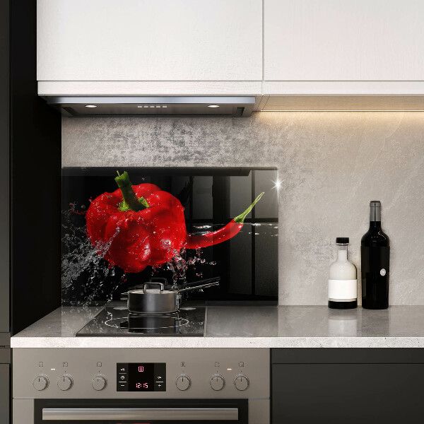 Chopping board glass Red peppers in water