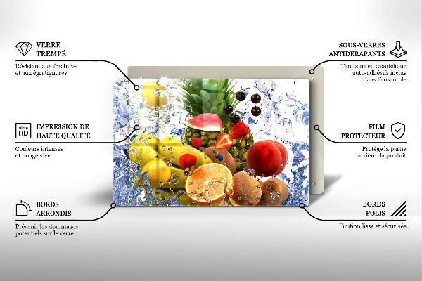 Chopping board glass Juicy fruit and water