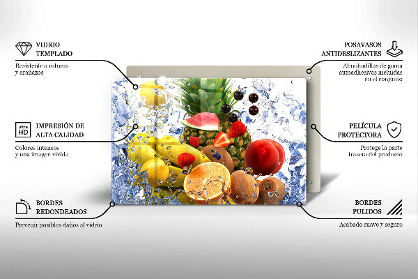 Chopping board glass Juicy fruit and water