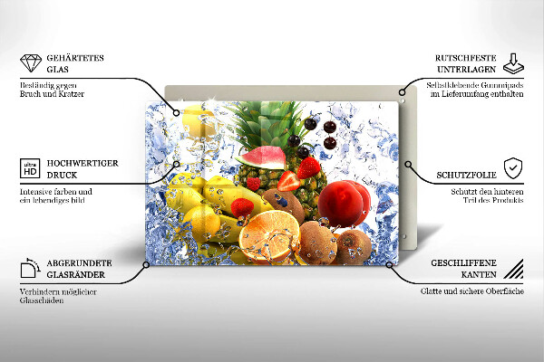 Chopping board glass Juicy fruit and water