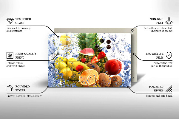 Chopping board glass Juicy fruit and water