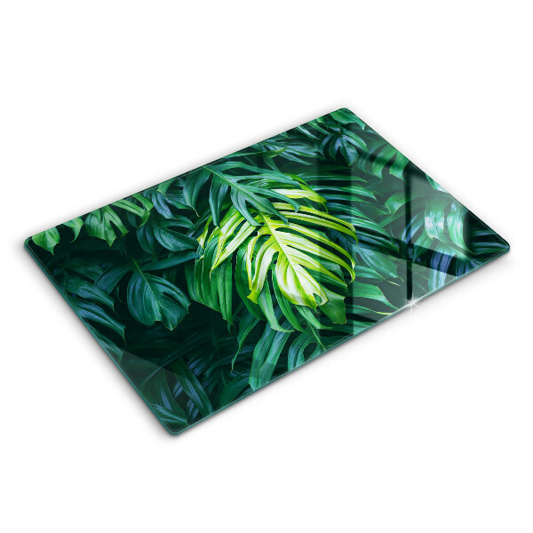 Glass cutting board Monstera wild leaves