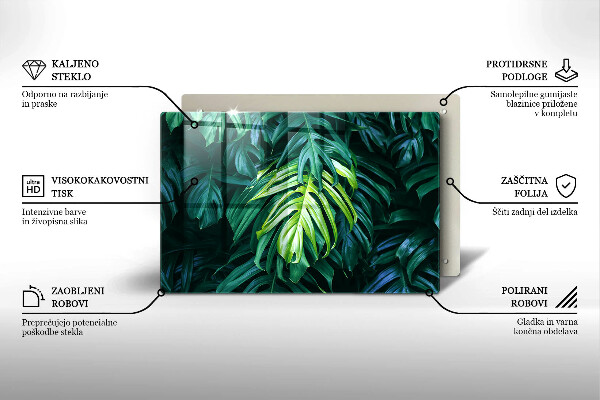Glass cutting board Monstera wild leaves