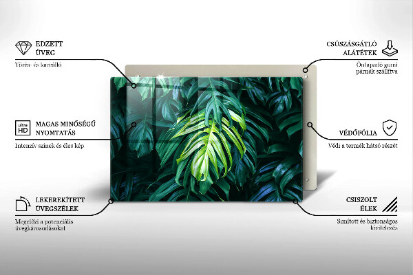 Glass cutting board Monstera wild leaves
