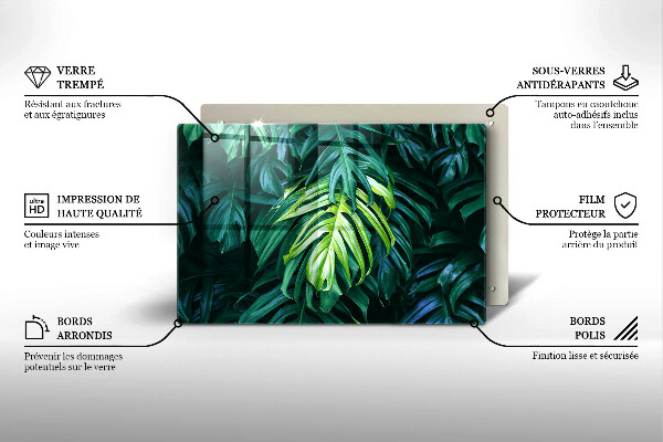 Glass cutting board Monstera wild leaves