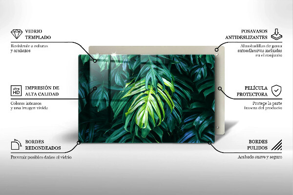 Glass cutting board Monstera wild leaves