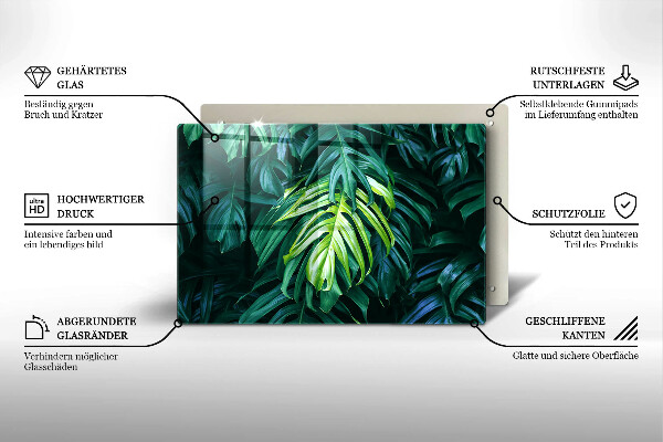 Glass cutting board Monstera wild leaves