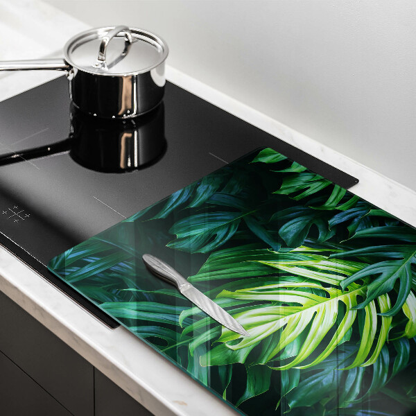 Glass cutting board Monstera wild leaves