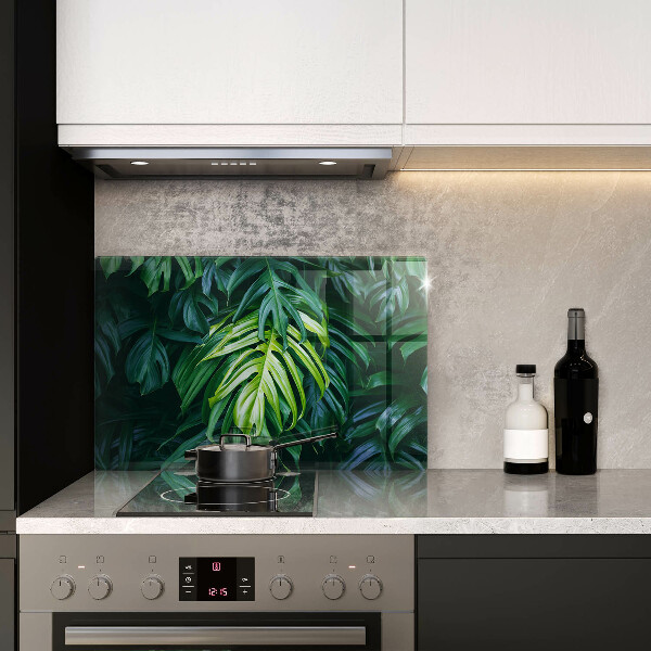 Glass cutting board Monstera wild leaves