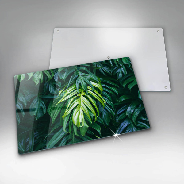 Glass cutting board Monstera wild leaves