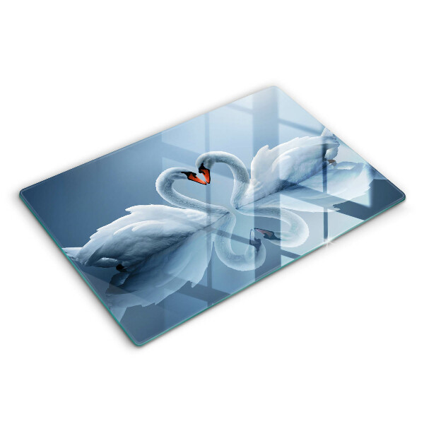 Chopping board glass Two swans heart