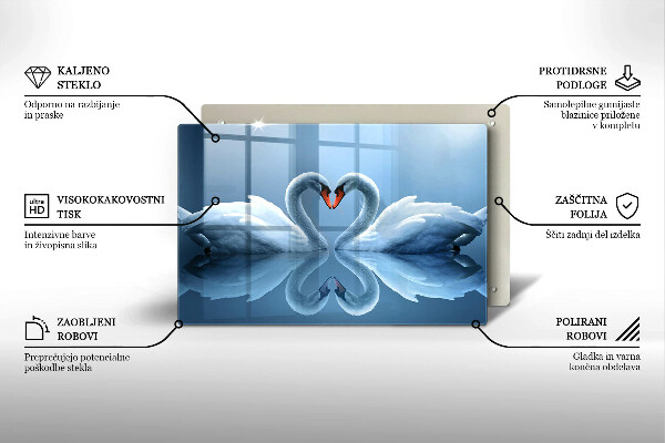 Chopping board glass Two swans heart