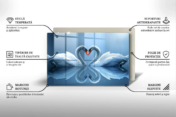 Chopping board glass Two swans heart