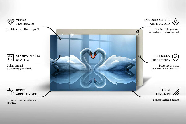 Chopping board glass Two swans heart