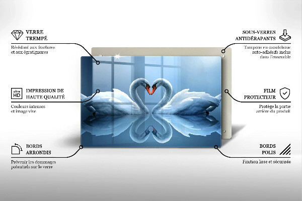 Chopping board glass Two swans heart