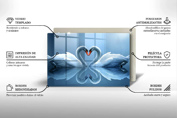 Chopping board glass Two swans heart