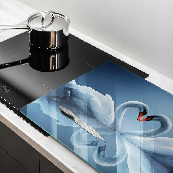 Chopping board glass Two swans heart