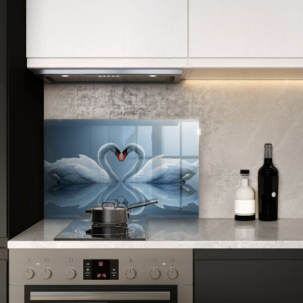 Chopping board glass Two swans heart