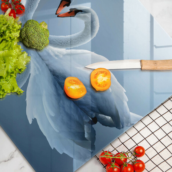 Chopping board glass Two swans heart