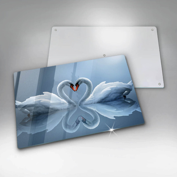 Chopping board glass Two swans heart
