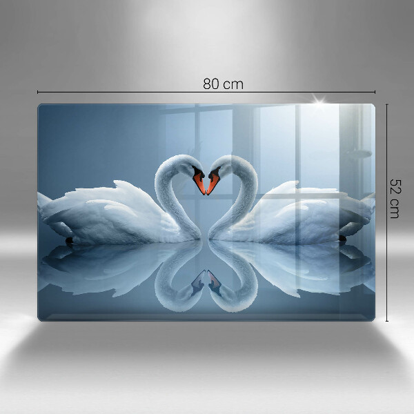 Chopping board glass Two swans heart