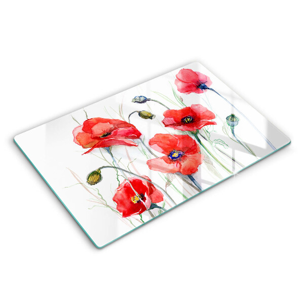 Chopping board glass Red flowers