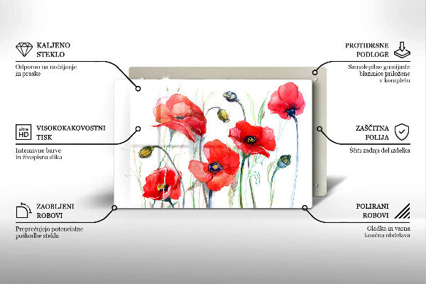 Chopping board glass Red flowers