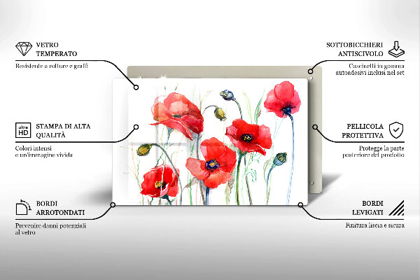 Chopping board glass Red flowers