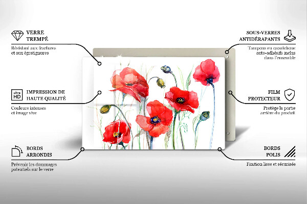 Chopping board glass Red flowers