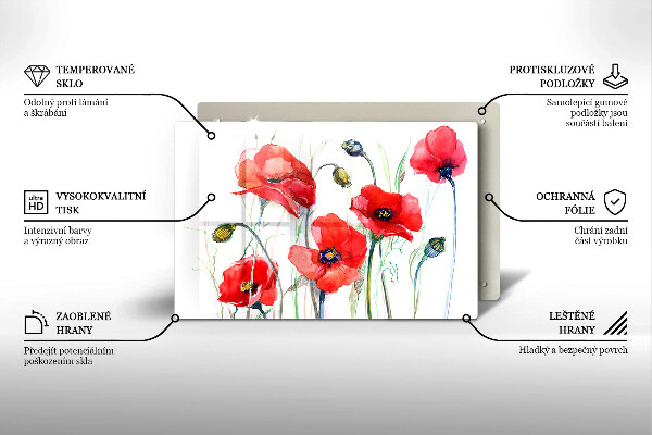 Chopping board glass Red flowers