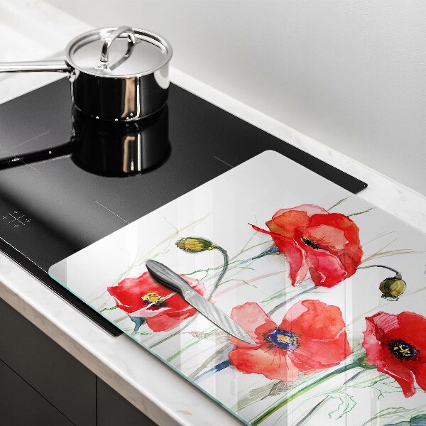 Chopping board glass Red flowers