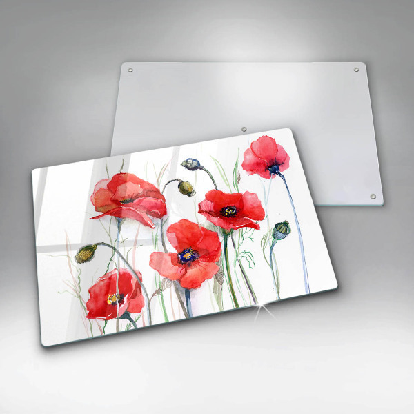 Chopping board glass Red flowers