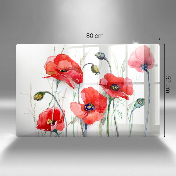 Chopping board glass Red flowers