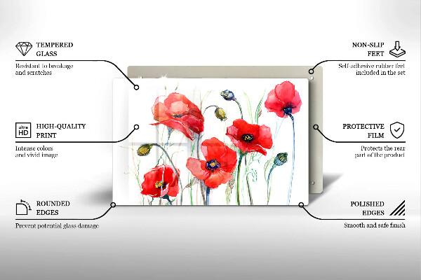 Chopping board glass Red flowers