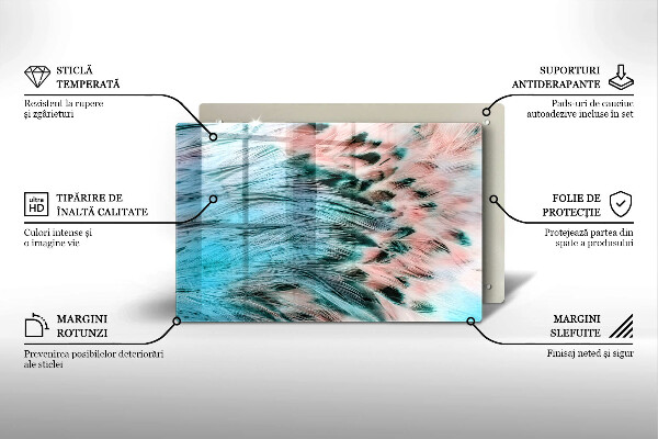 Glass cutting board Boho bird feathers