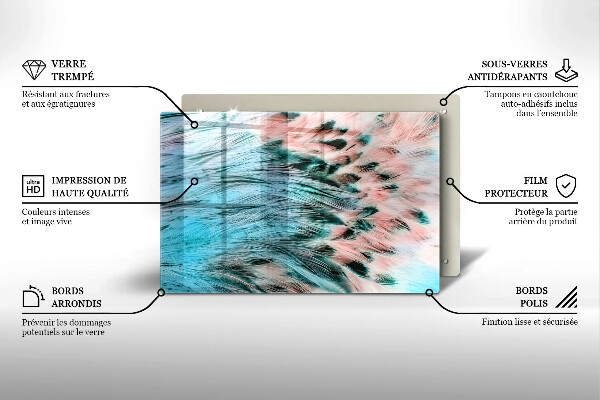 Glass cutting board Boho bird feathers