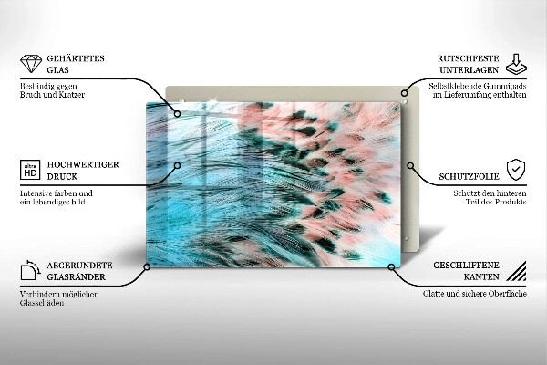 Glass cutting board Boho bird feathers