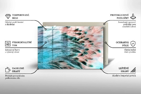 Glass cutting board Boho bird feathers